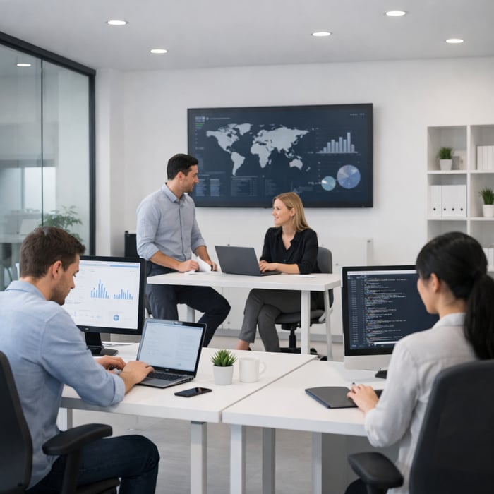 Una empresa tecnologica de servicios Sin marcas minimalista y con pocas personas